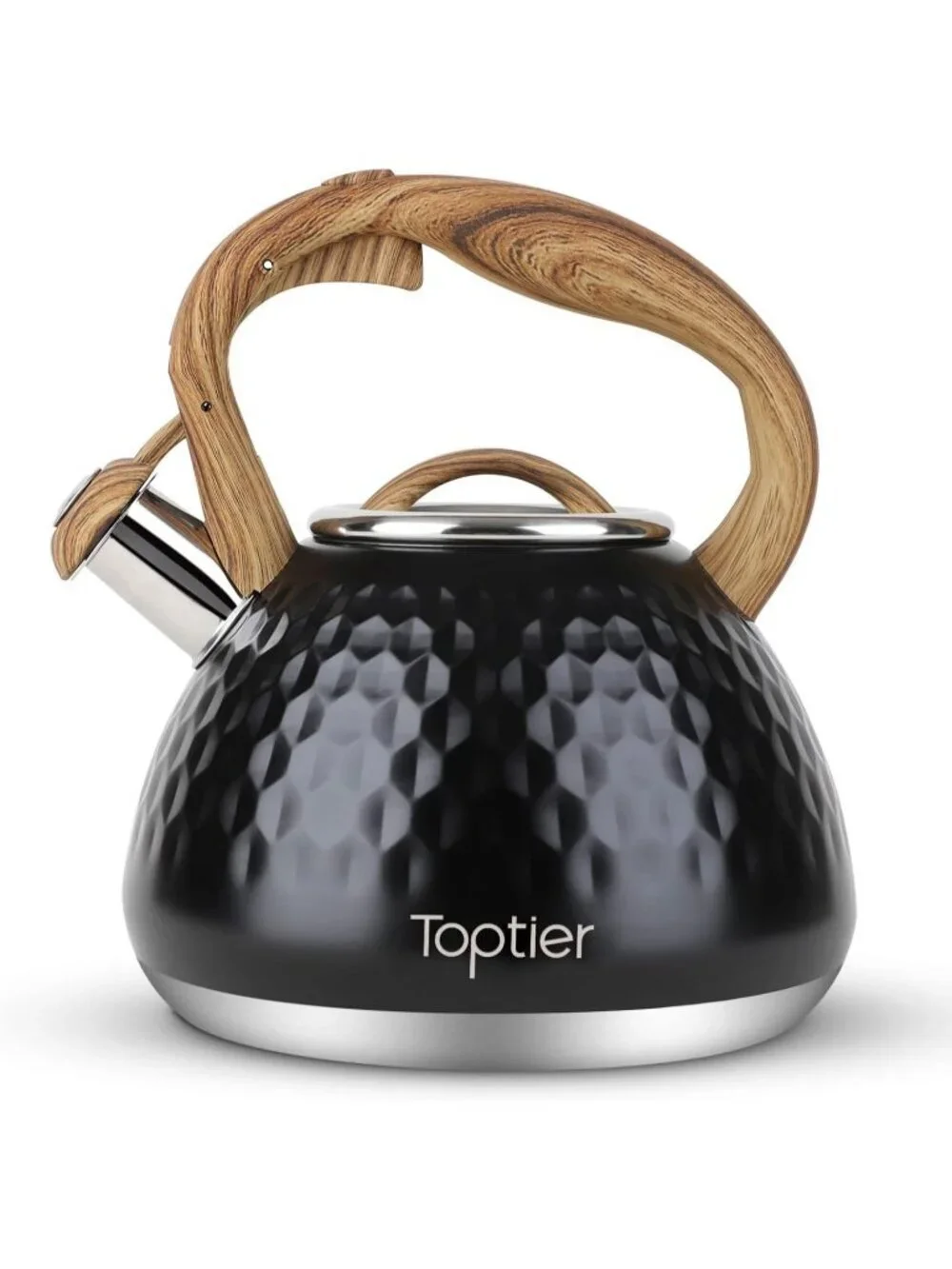 Black Kitchen Whistling Tea Kettle 2.7QT Stainless Steel Diamond Design Stovetop